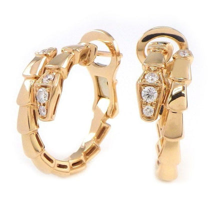 Bvlgari Earrings Serpenti Viper Hoop Demi Pave Diamond Total 18k Pink Gold
