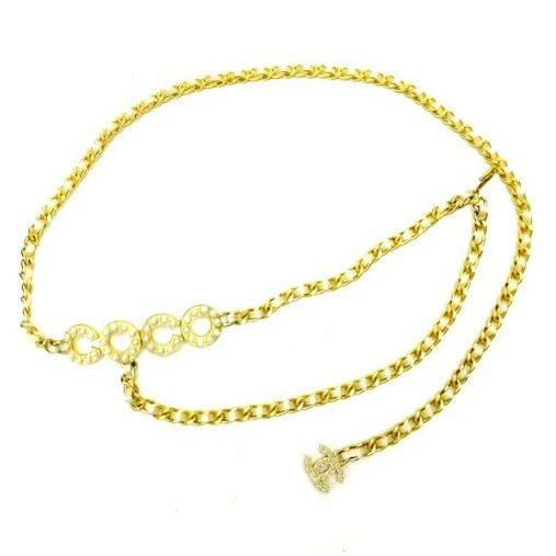 Chanel Chain Belt Satin Gold White CC Logo
