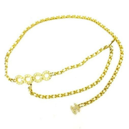 Chanel Chain Belt Satin Gold White CC Logo