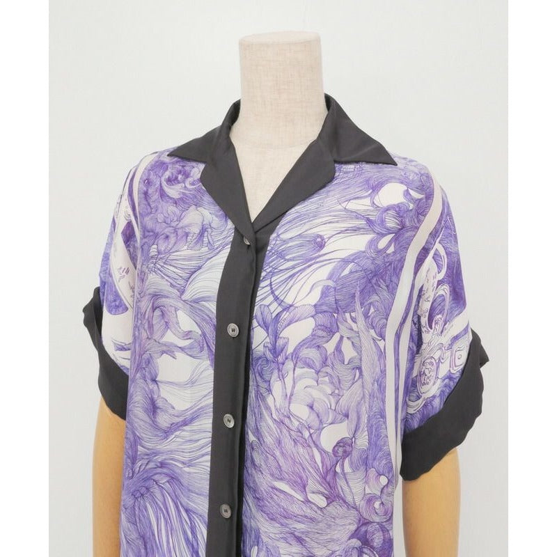 Hermes Blouse Size 34 Short Sleeves All Silk Shirt Over Pattern — view 3