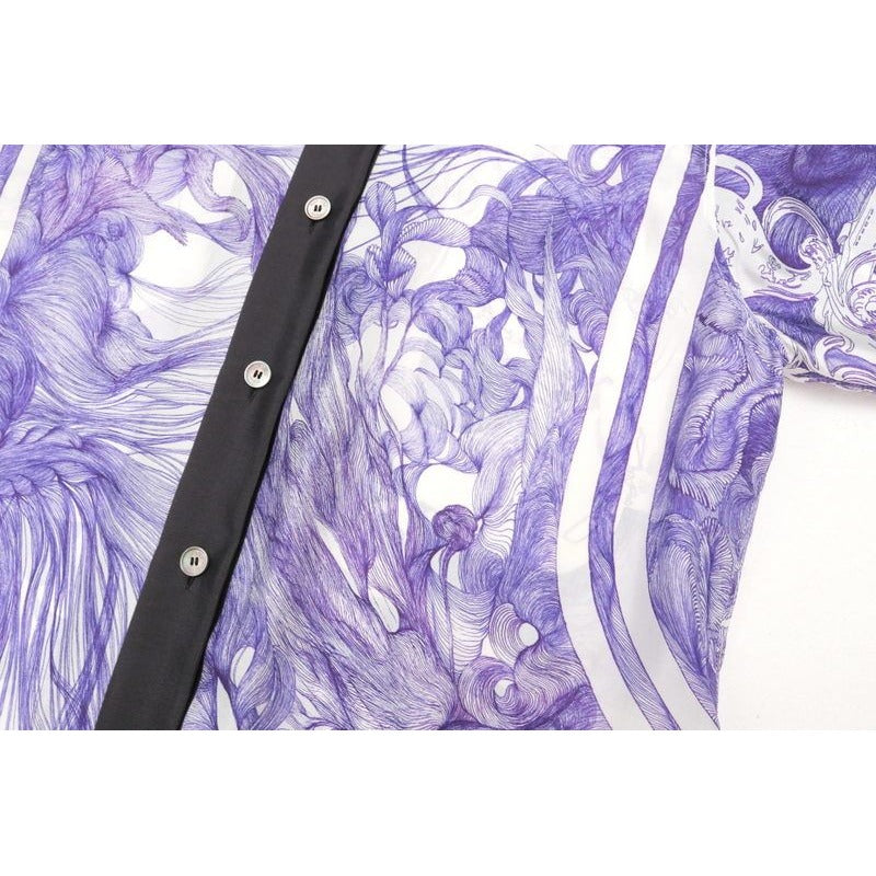 Hermes Blouse Size 34 Short Sleeves All Silk Shirt Over Pattern — view 5
