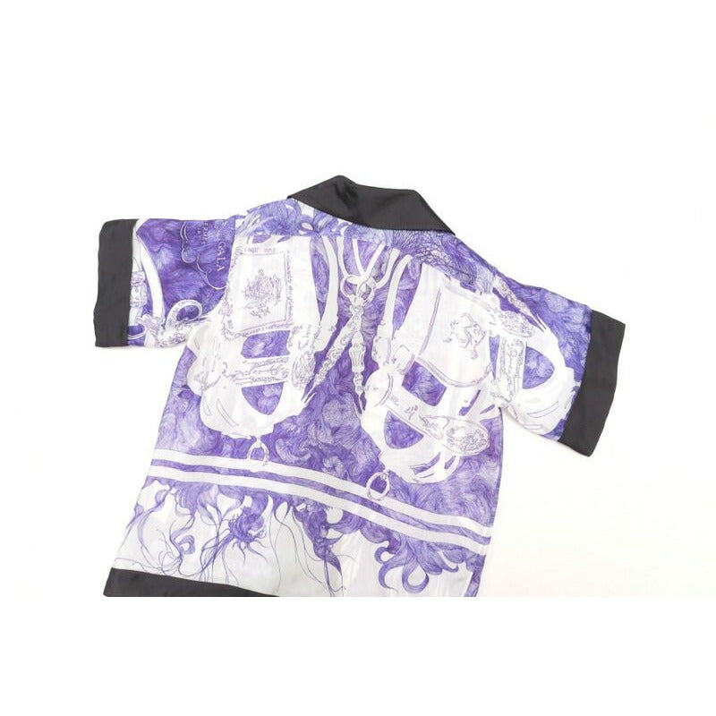 Hermes Blouse Size 34 Short Sleeves All Silk Shirt Over Pattern — view 6