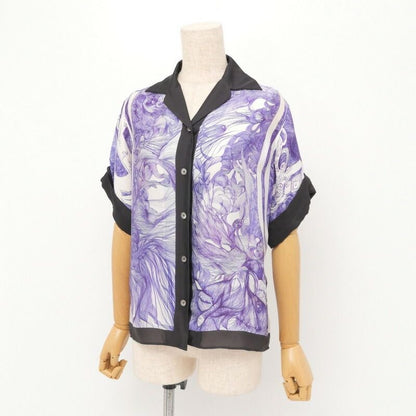 Hermes Blouse Size 34 Short Sleeves All Silk Shirt Over Pattern