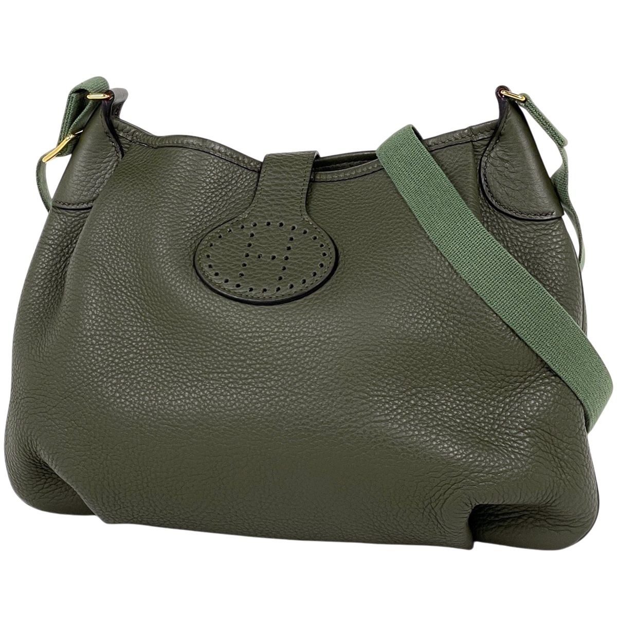 Hermes Rodeo de Logo Shoulder Bag Taurillon Clemence Moss Green