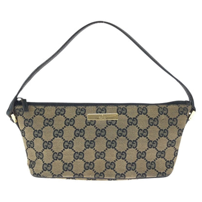 Gucci Beige Black Gold GG Canvas Leather Handbag Pouch