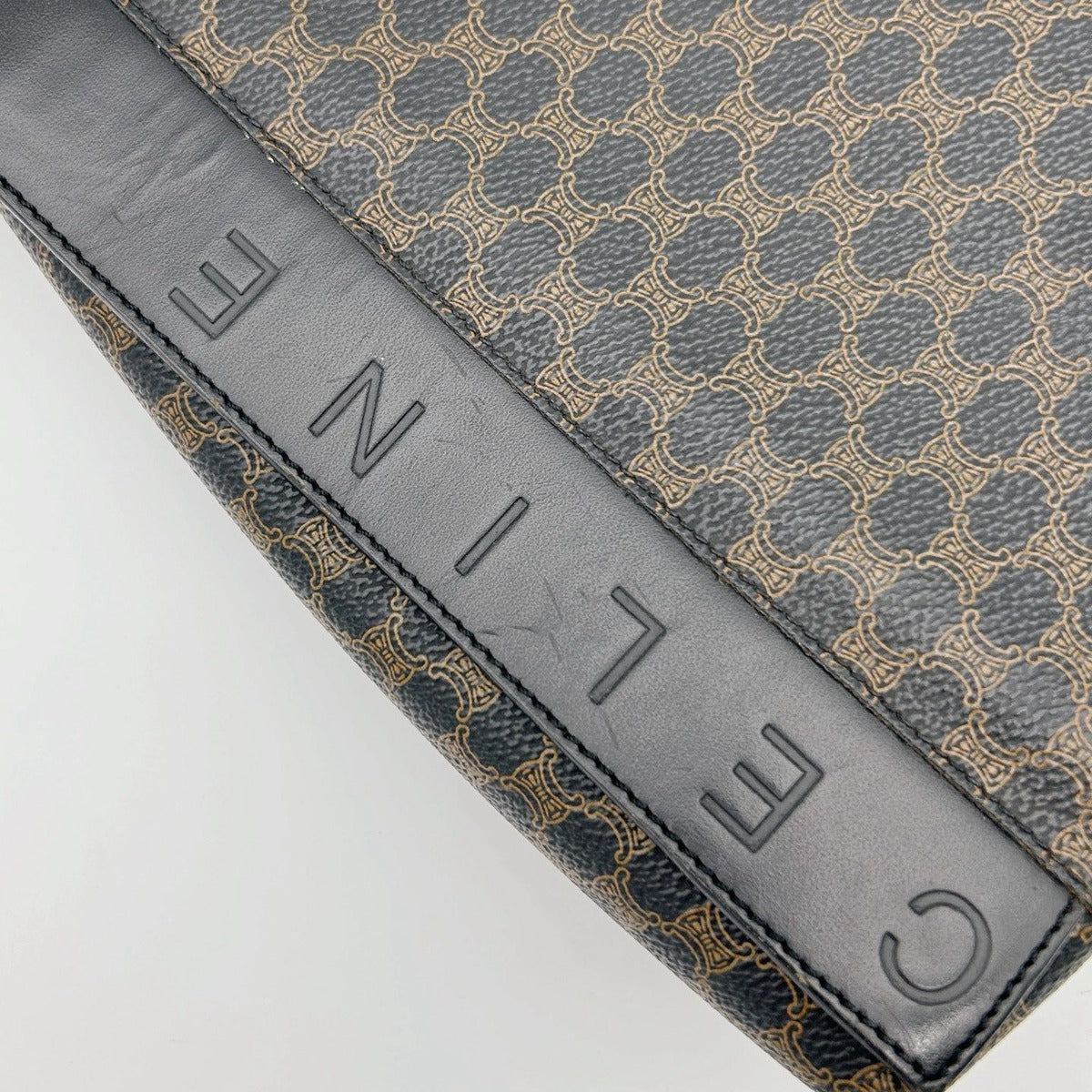 Celine Macadam Blason Logo Handbag Leather Brown Black Gold Triomphe Tote — view 4