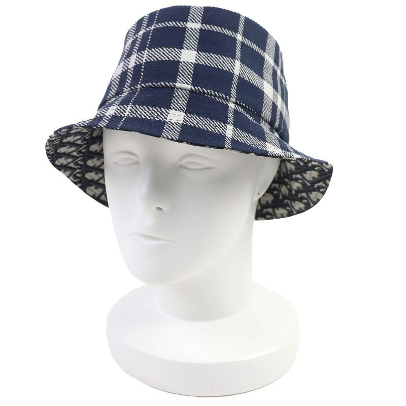 Dior Homme 14 Che923 I134 Cotton Oblique Plaid Reversible Bucket Hat Navy 58