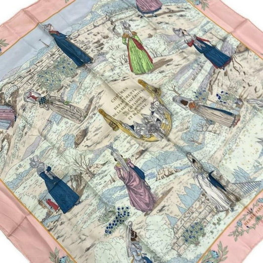 Hermes Scarf Carre 90 Blue Pink Multi COSTUMES DES DEPARTEMENTS