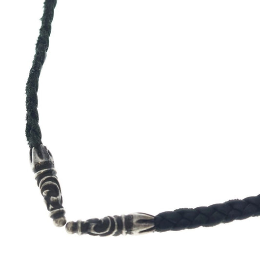 Chrome Hearts Leather Braid Scroll Necklace Black Silver
