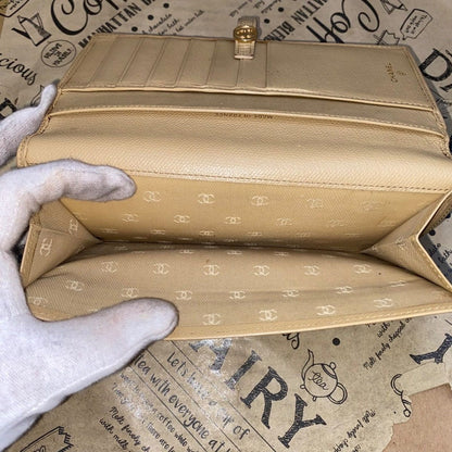 Chanel Wallet Coco Button Hook Bifold Beige Card Billfold — view 12