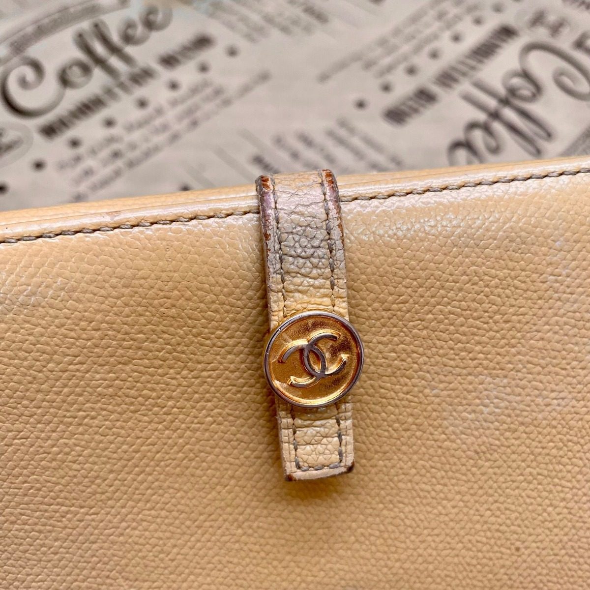Chanel Wallet Coco Button Hook Bifold Beige Card Billfold — view 16
