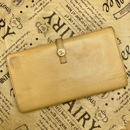 Chanel Wallet Coco Button Hook Bifold Beige Card Billfold — view 3