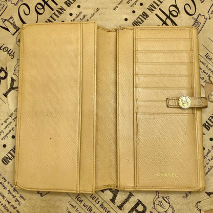 Chanel Wallet Coco Button Hook Bifold Beige Card Billfold — view 9