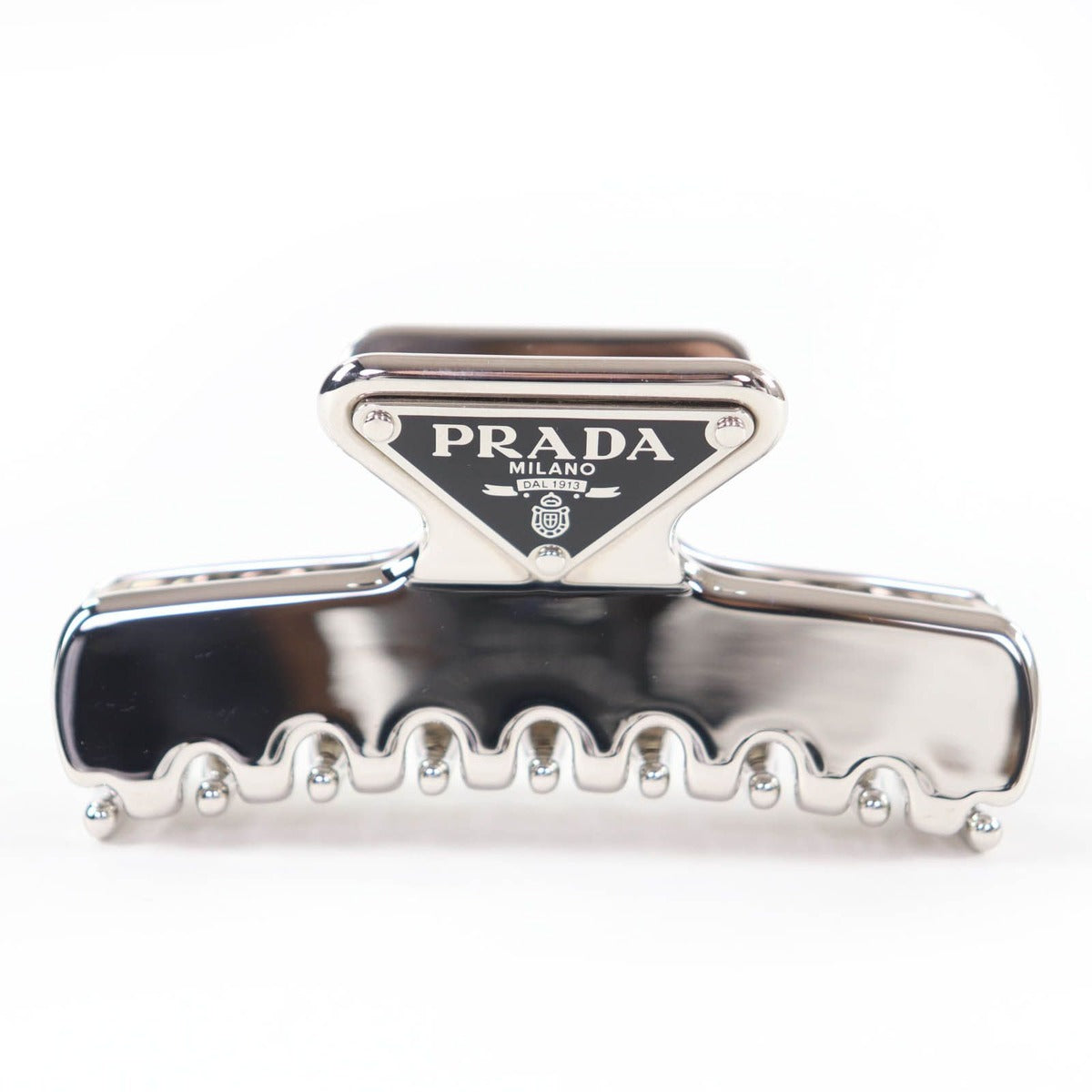 Prada Triangle Logo Hair Clip Vance Silver