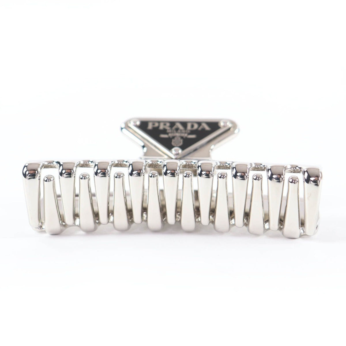 Prada Triangle Logo Hair Clip Vance Silver — view 3