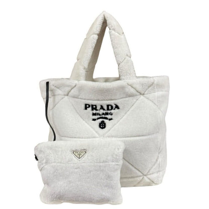 Prada Quilt Shearling Tote Mouton White