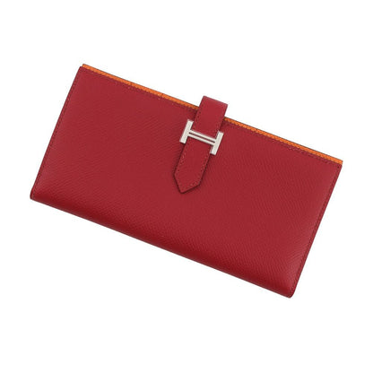 Hermes Wallet Bearn Souffle Verso Ruby Orange Silver Epsom
