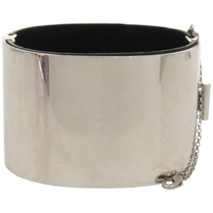 Celine Manchette Metal Leather Silver Bangle