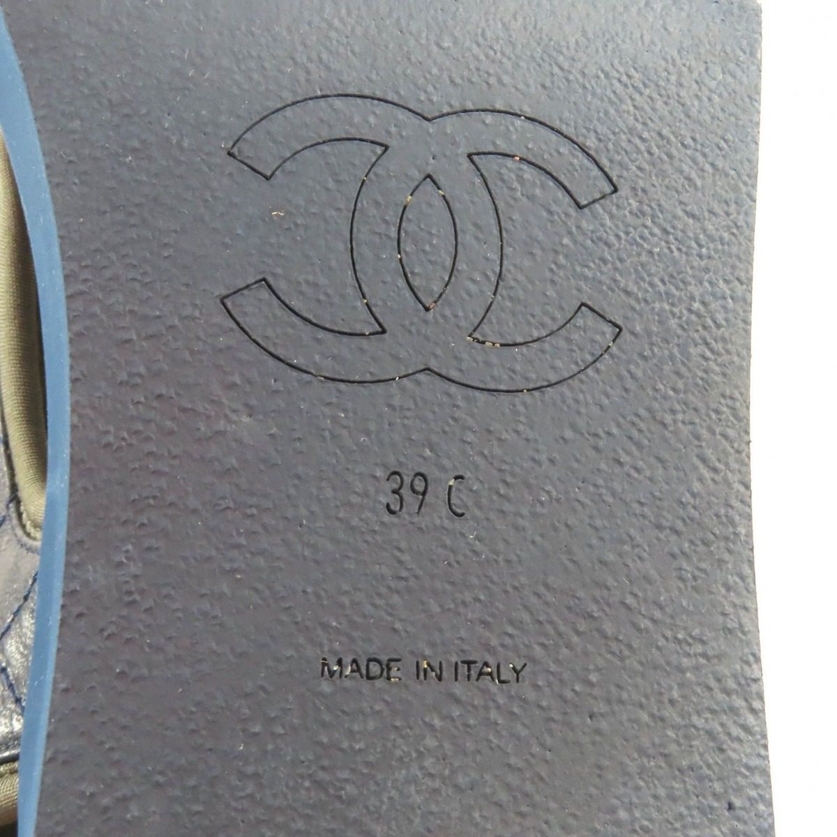 Chanel CC Logo Quilted Velcro Fabric Leather Sandals Khaki Navy 39 — view 13