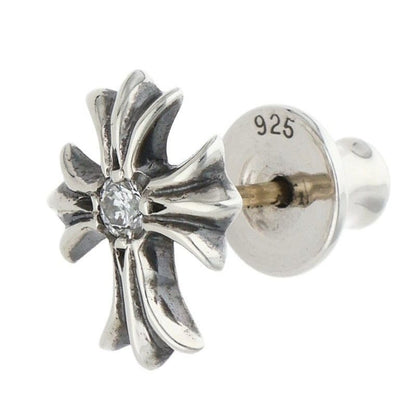 Chrome Hearts No2 CH Crs Dia CH Cross Stud 1 Diamond Silver Earrings