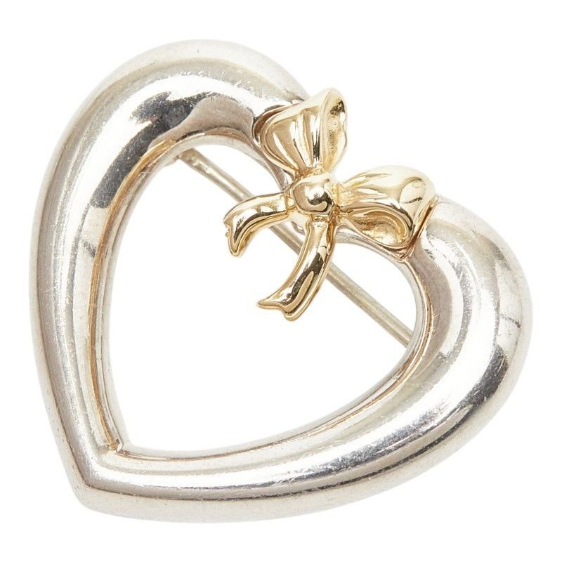 Tiffany & Co Heart Ribbon Brooch Silver 18k Gold