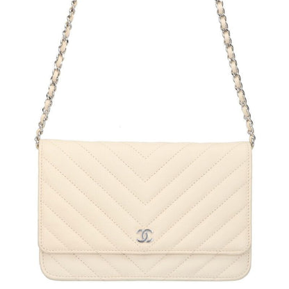 Chanel Chevron Caviar Leather Chain Wallet