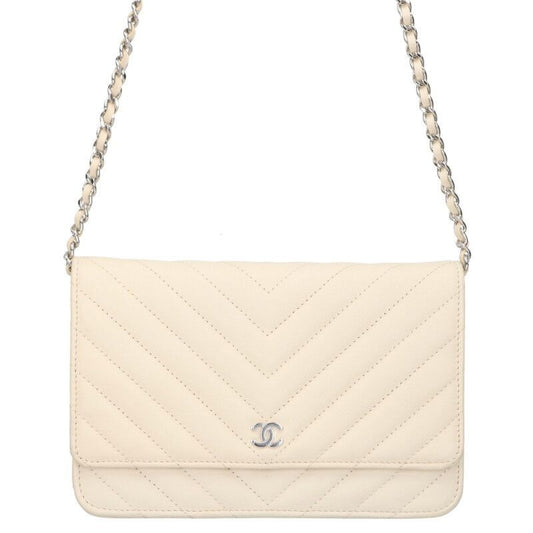Chanel Chevron Caviar Leather Chain Wallet