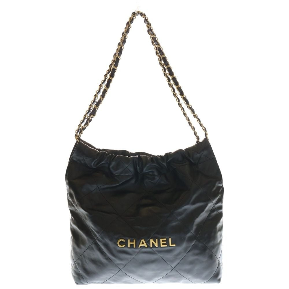Chanel 22 Small Black Shiny Calfskin Shoulder Bag Gold