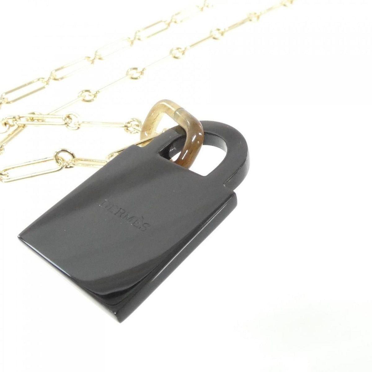 Hermes Amulet Lacquer Padlock GM Necklace Soir Perma Brass — view 3
