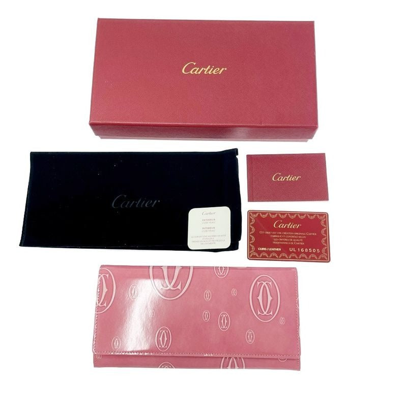 Cartier Patent Leather Happy Birthday Long Wallet Pink