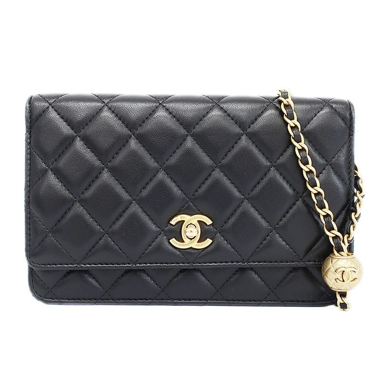 Chanel Chain Wallet Shoulder Bag Quilted Black Leather Coco