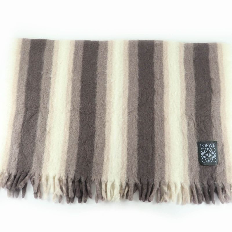 Loewe Mohair Wool Anagram Large Blanket With Fringe Brown Throw