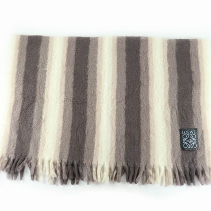 Loewe Mohair Wool Anagram Large Blanket With Fringe Brown Throw