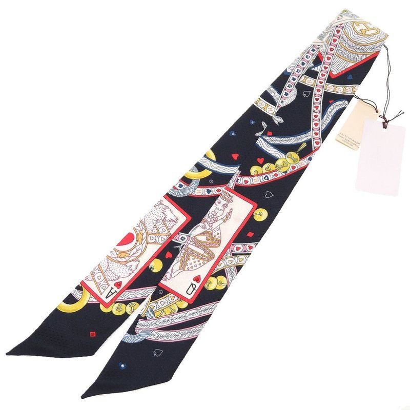 Hermes Twilly Bijoux Pique Queen Of Hearts DAME de Coeur Silk Black Red
