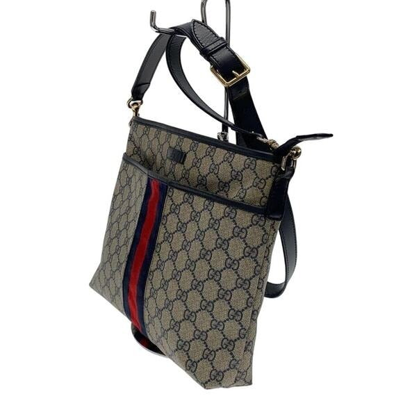 Gucci GG Supreme Ophidia Sherry Line Crossbody Bag Web Canvas Navy Tan