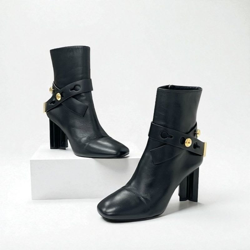 Louis Vuitton Silhouette Line Boots Short Shoes Leather Black Gold Logo