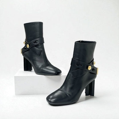 Louis Vuitton Silhouette Line Boots Short Shoes Leather Black Gold Logo