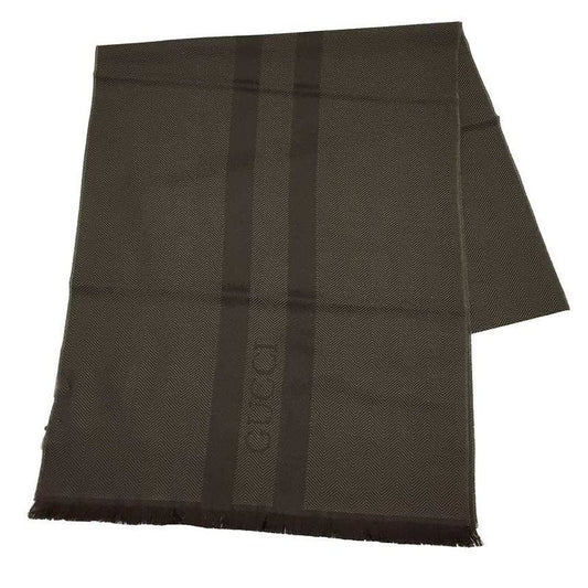 Gucci Herringbone Scarf Brown Wool Shawl Men Women Never Aq5618