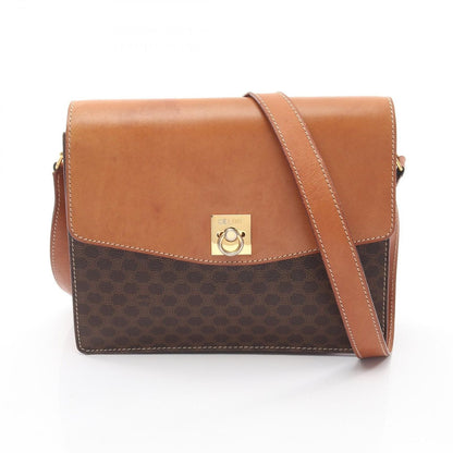 Celine Shoulder Bag Macadam Dark Brown Canvas Leather
