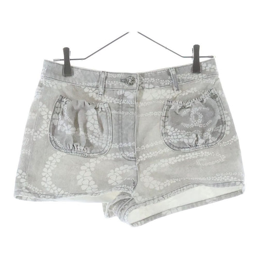 Chanel Cocobichi Pocket Denim Zip Fly Shorts Gray White
