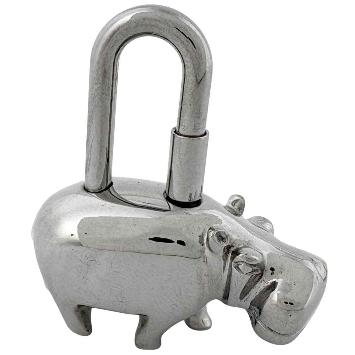 Hermes Cadena Hippopotamus Bag Charm Metal Silver