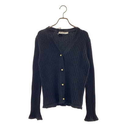 Dior Cashmere Pearl Logo Button Rib Knit Cardigan 36 Black