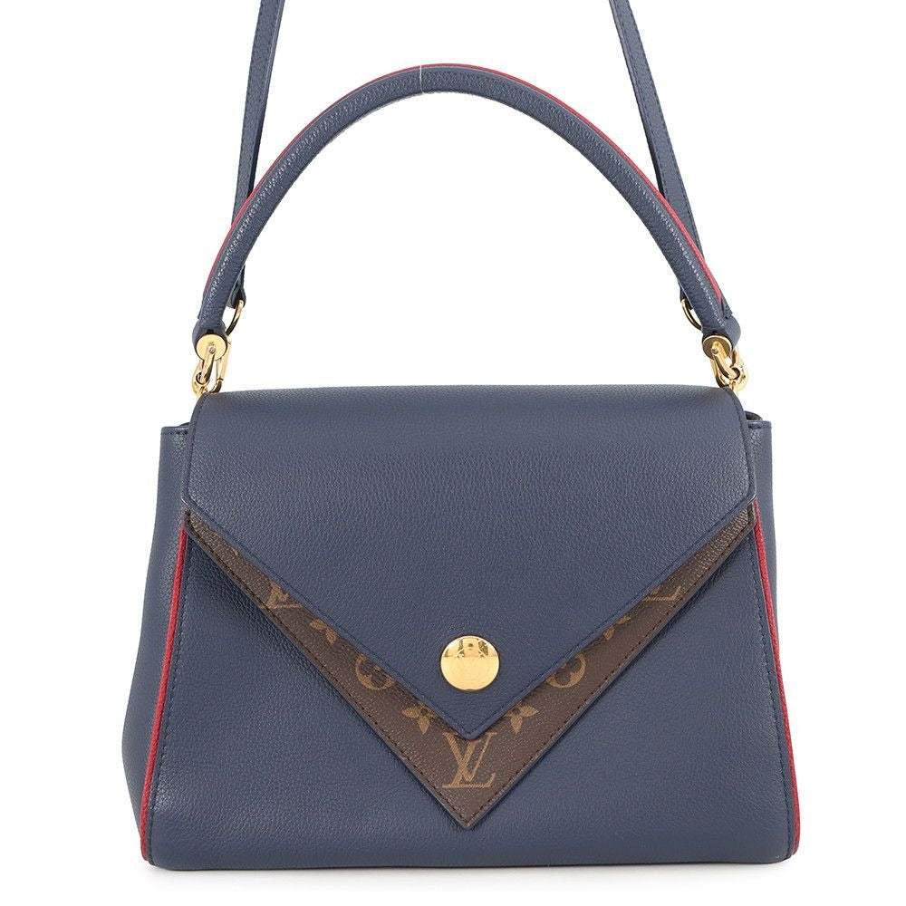 Louis Vuitton Handbag Calf Leather Monogram Double Bag Blue Marine