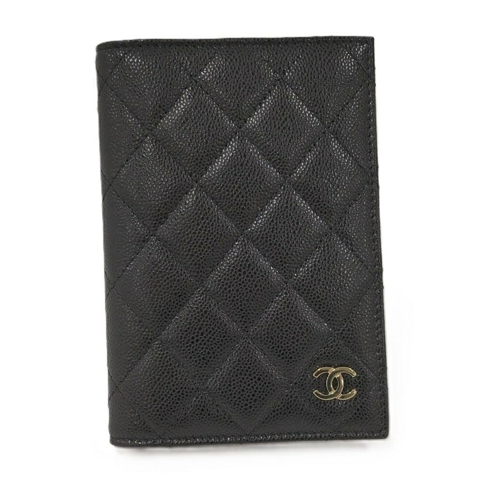 Chanel Passport Case Quilted CC Logo Caviar Leather Black