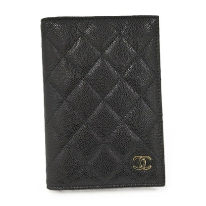 Chanel Passport Case Quilted CC Logo Caviar Leather Black