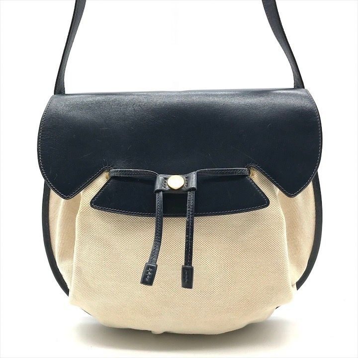 Hermes Toile Canvas Shoulder Bag Navy