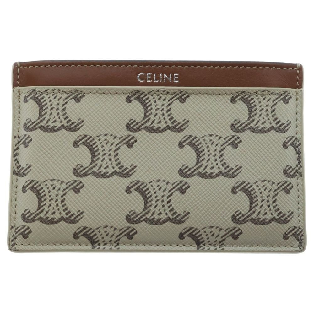 Celine Triomphe Leather Card Case Ivory Brown