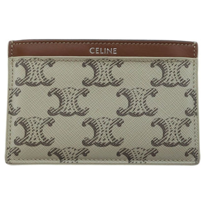 Celine Triomphe Leather Card Case Ivory Brown