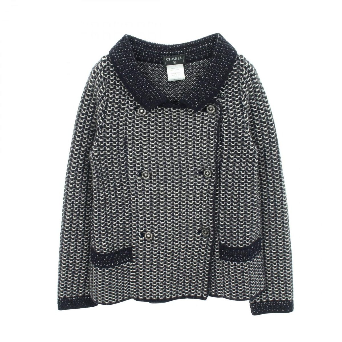 Chanel CC Logo Button Double Breasted Knit Cashmere Silk Jacket
