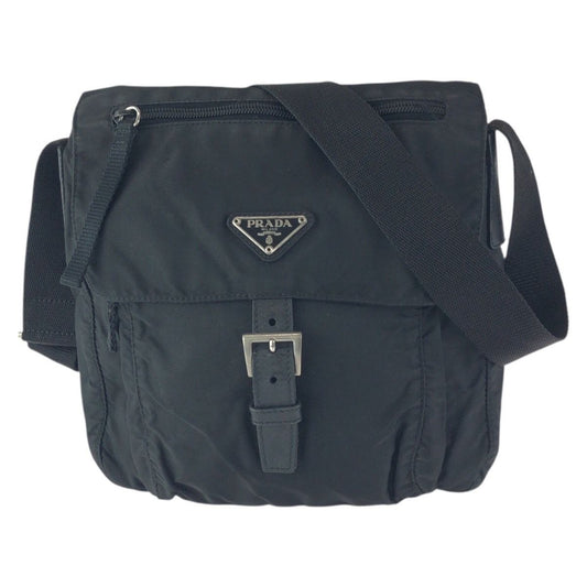 Prada Tessuto Black Silver Nylon Leather Shoulder Bag